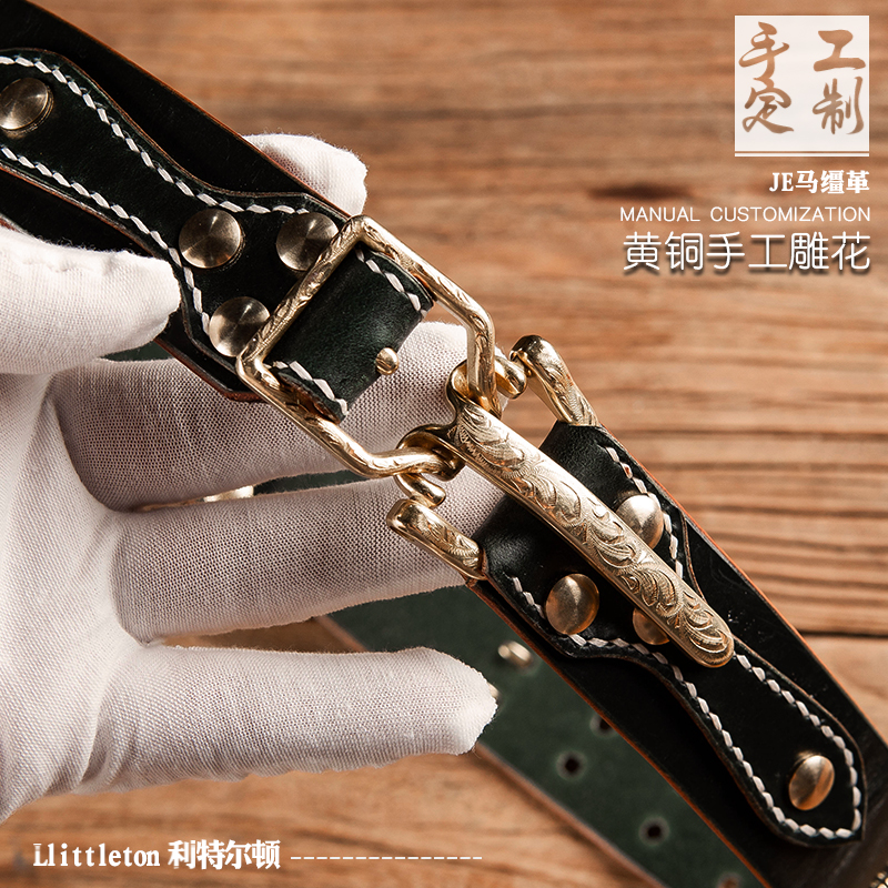 头层牛皮男黄铜骑兵皮带