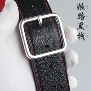 日本姬路黑栈革纯手工皮带定制男士头层牛皮真皮腰带植鞣革裤带