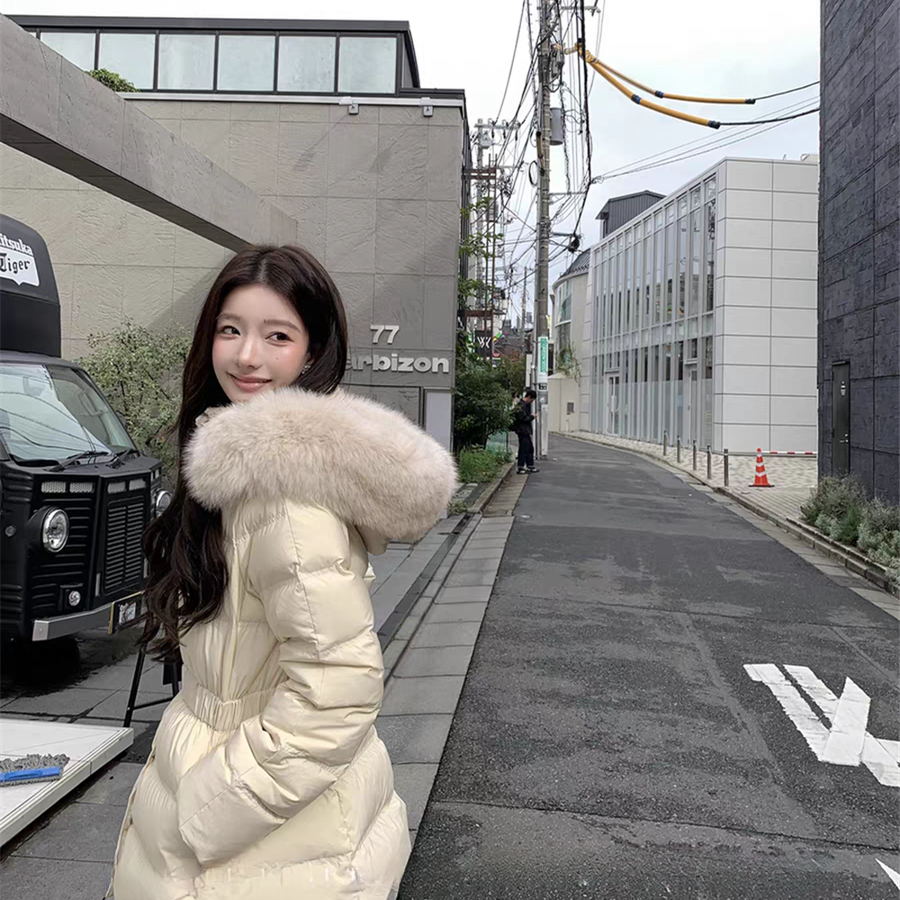 静茹瘦舒适保暖羽绒服外套(配可拆卸真狐狸毛毛领)966