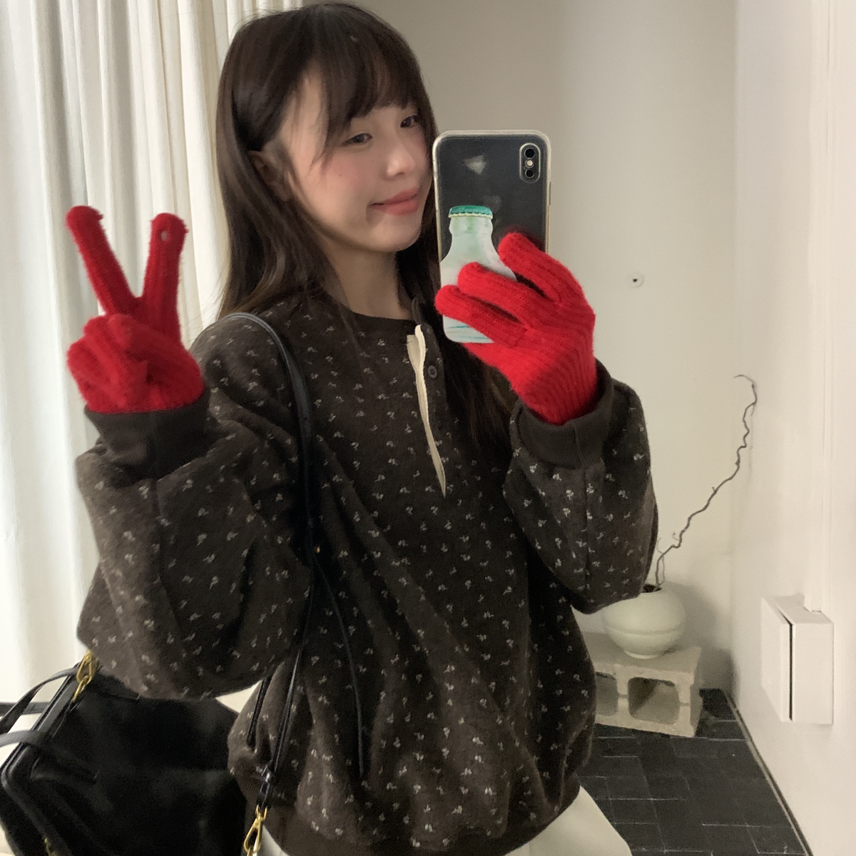 静茹加绒卫衣简约圆领半开领加绒加厚保暖宽松卫衣卫衣2882