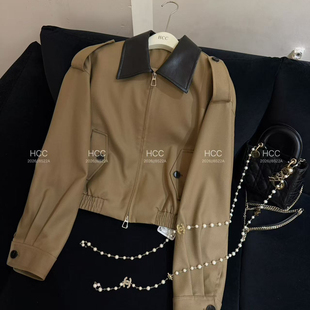 静茹皮领拼接宽松短款 028 YS1 不含包包 羊毛外套 含80羊毛