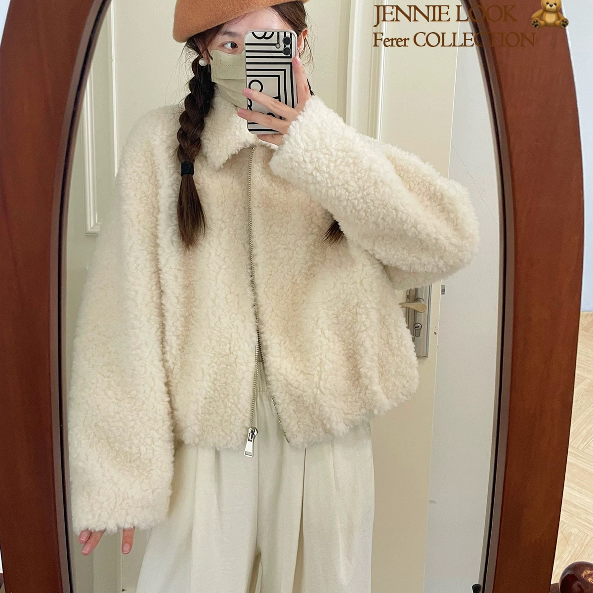 S静茹冬上新韩系简约翻领拉链羊毛外套（含100羊毛）AL-2981