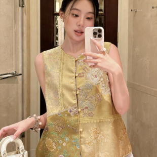 静茹26年春款 复古风提花马甲w89 新中式