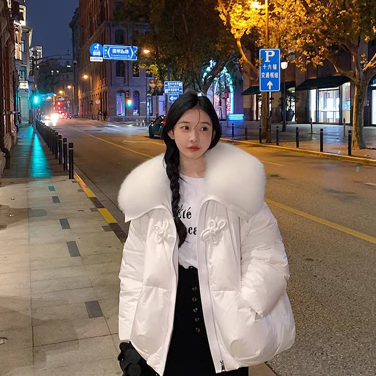 静茹狸毛宽松保暖羽绒服外套(配可拆卸狐狸毛领)L-GP189