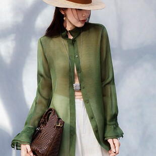 G230 YS62 静茹2026夏上新真丝欧根纱提花衬衫 含100真丝