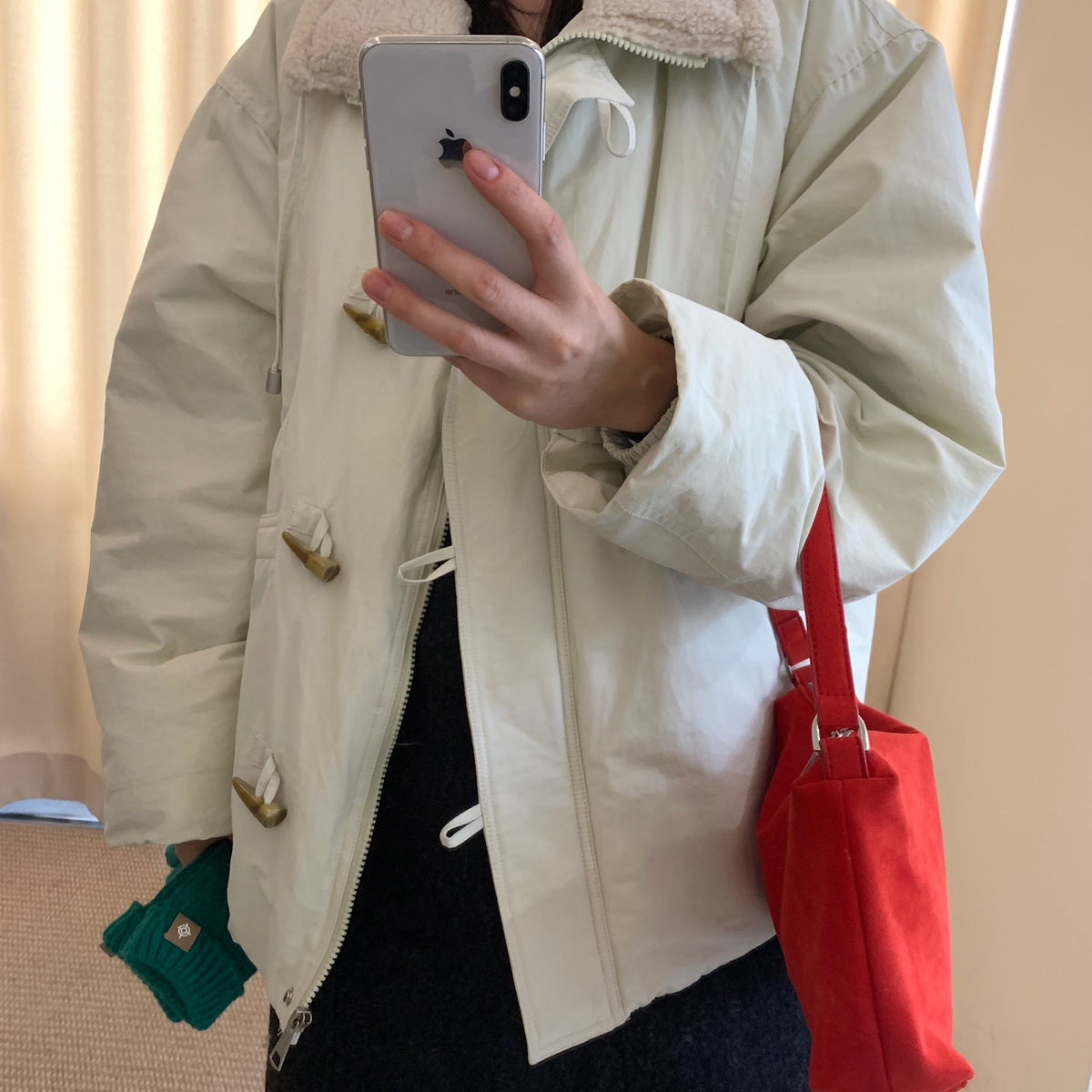 静茹小众韩系秋冬氛围感羽绒服秋冬简韩纯色立领宽松中1308