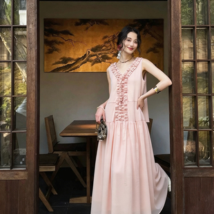 静茹衣裙夏季 花边减龄仙女长裙连衣裙 大货速发 MOMO0141001 新款