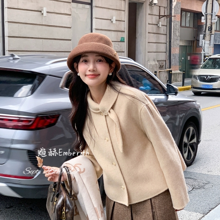 静茹小众设计龄短款双面羊绒大衣羊毛外套（含70羊毛）S1-YXHX169