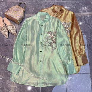静茹原创老钱新中式 含100真丝 不含项链 t1035 真丝欧根纱小衫