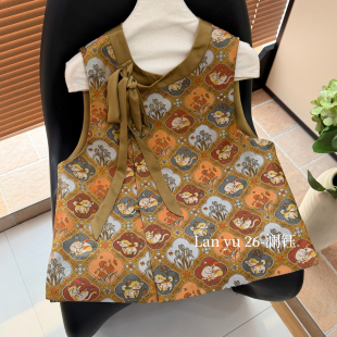 静茹风新中式 马甲金丝印花手工飘带气质马甲背心马甲CXsfmg6086