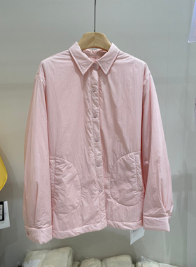 一善服饰棉花糖系列衬衣外套内里夹棉甜美粉色绗缝宽松衬衫外套短