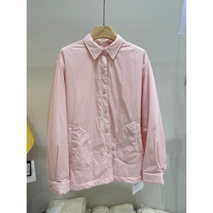 一善服饰棉花糖系列衬衣外套内里夹棉甜美粉色绗缝宽松衬衫外套短