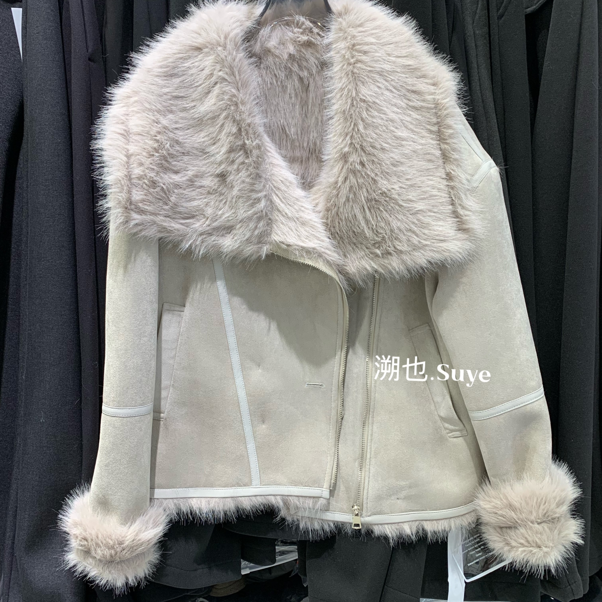 静茹设计冬上新冬季新款宽松加厚皮毛一体外套短外套HYjr1657