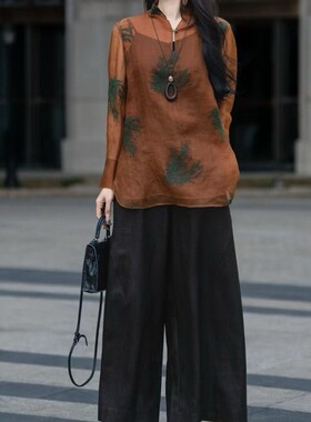 静茹根纱过署莨香云纱工艺重工刺绣小衫(含100真丝)YS64-G230