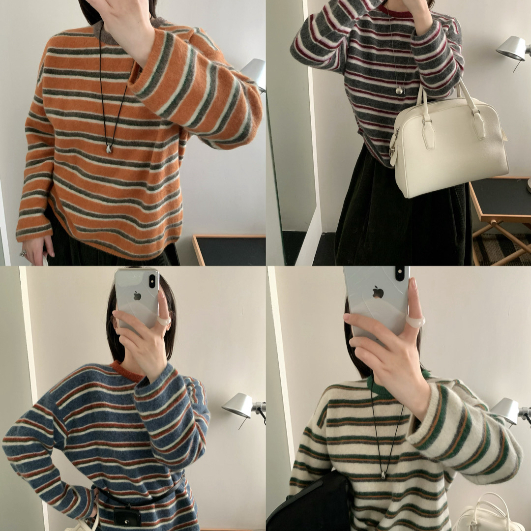 静茹领套头毛衣配色超绝氛围感满满毛衣(含46.2绵羊毛)1-25-359