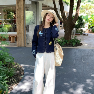 静茹26年夏上新趣味刺绣亚麻小衫 WX31 YS6