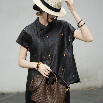 静茹绣宽松版型藏肉显瘦短袖上衣小衫（含100真丝）YS6-zl-A7739