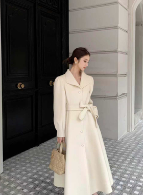 静茹领收腰显瘦中长款羊毛外套(配腰绳)（含100羊毛）111406