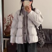 静茹新冬季 保暖羽绒服外套JM001 女宽松显瘦时尚 新款 针织拼接短款