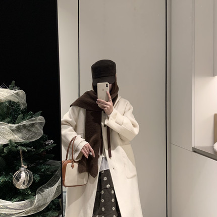 静茹休闲连帽抽绳设计百搭显瘦长款羊毛外套(含70羊毛)121101w46