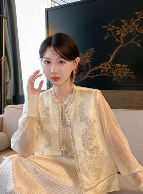 静茹家国风新中式-26年早春新中式人丝提花钉珠片高档马甲J075