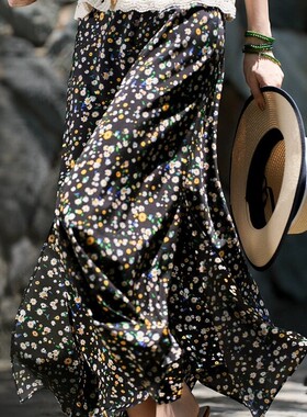 静茹新夏夜小雏菊真丝直筒小碎花半身裙(含100真丝)YS147-G336