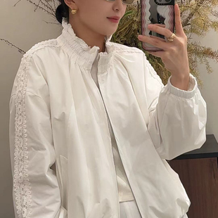 内搭 静茹春款 不含下装 拉链设计短外套 w750 轻奢优雅气质蕾丝袖