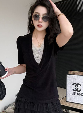 静茹26年早春上新轻奢气质提花撞色线迹收腰设计感小衫YS1-w13