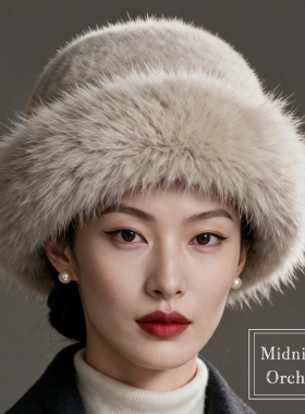 零点兰花秋冬加绒毛绒渔夫帽女士显脸小护耳保暖加厚百搭盆帽