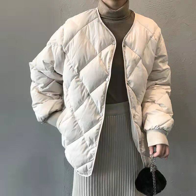 菱格棉服女短款2024冬季新款面包服爆款羽绒棉衣无领棉袄外贸