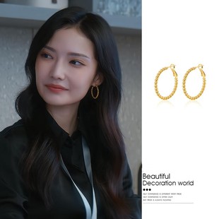 厂家铜镀18k金色麻花耳圈编织细款圆环圈圈925银针耳环耳饰