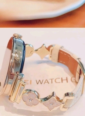 适用三星Galaxywatch8/7/6/5/4手表带头层牛皮十字花真皮高级感女