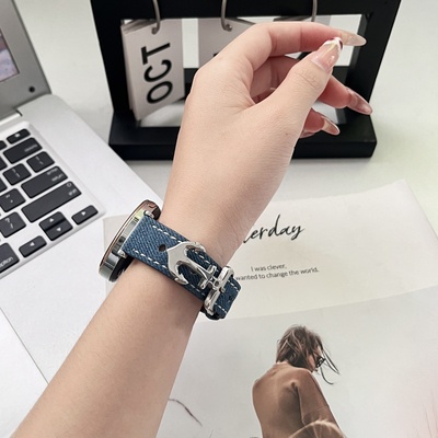 适用Galaxy手表带锚扣牛仔布贴皮