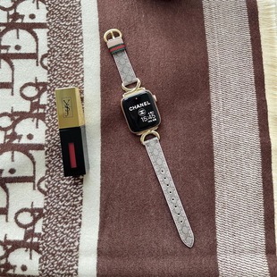 大牌適用蘋果手表S10表帶iwatch98真皮三星watch76華為fit3輕奢女