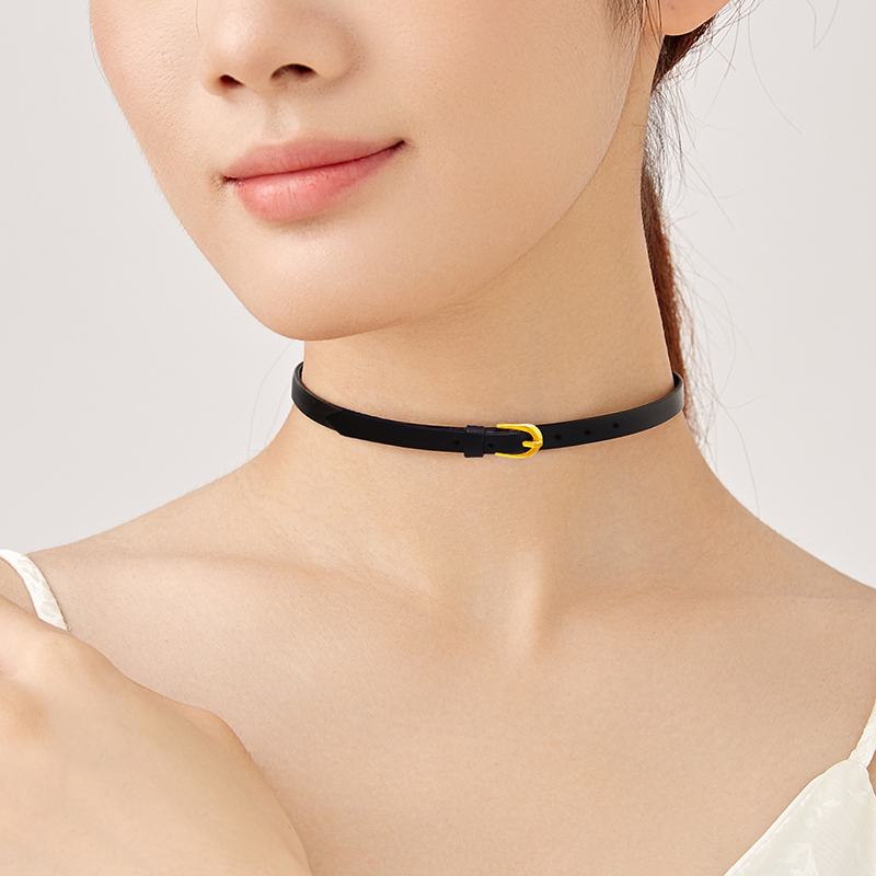 新款牛皮锁骨链轻奢小众皮质项圈