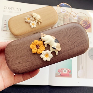 毛线雏菊猫咪大框近视眼镜盒便携女学生眼镜收纳防压大尺寸眼镜盒