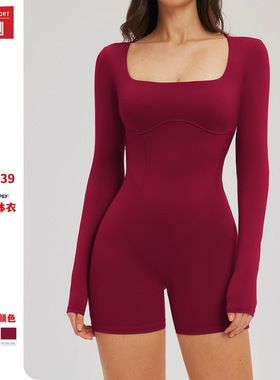 泽创裸感连体衣镂空美背紧身健身服户外运动跑步瑜伽服女2539