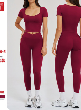 泽创春季瑜伽套装紧身裸感时尚休闲套装户外跑步健身运动套装2539