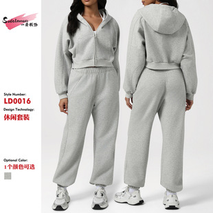 秋冬季宽松显瘦运动卫裤女套装加厚连帽拉链卫衣外套休闲两件套装