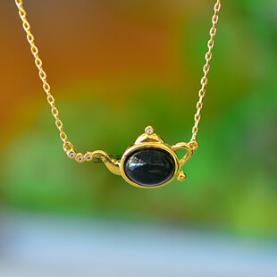 天然正品和田玉青玉自生链玉壶国风小众女款项链锁骨链挂件吊坠