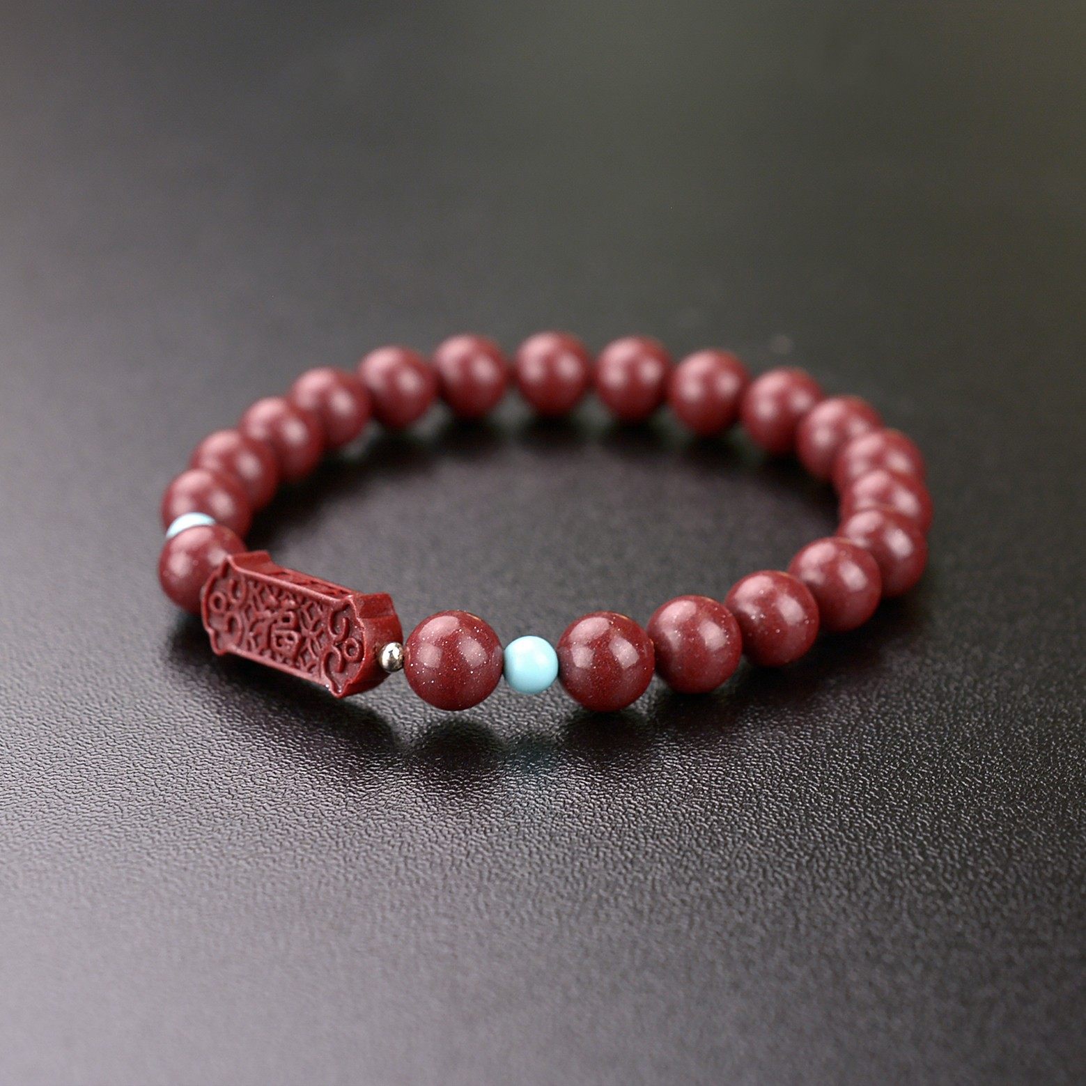 天然原矿朱砂福牌手链紫金砂男女本命年手饰辰砂手串