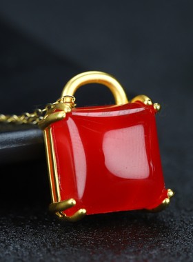 天然高冰玉髓24k真金方形女百搭