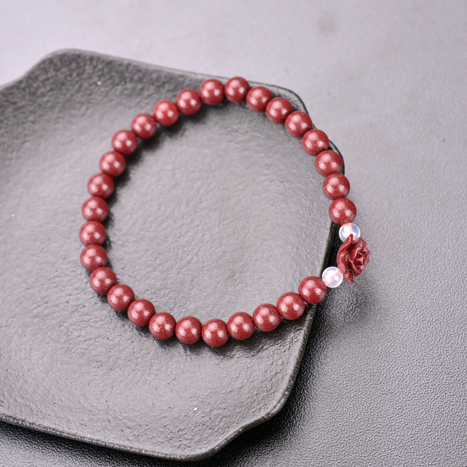 天然原矿朱砂玫瑰手链本命年手串