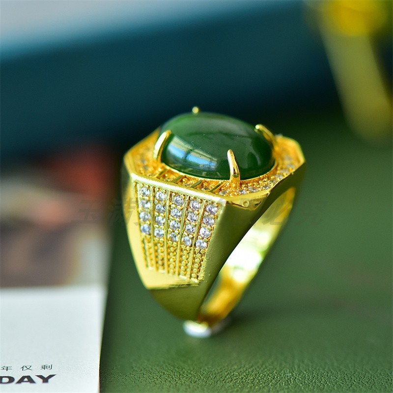 新疆天然和田玉碧玉戒指指环