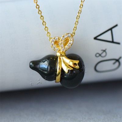 ·天然和田玉青玉葫芦吊坠多子多福挂件女款福禄项链防过敏锁骨链