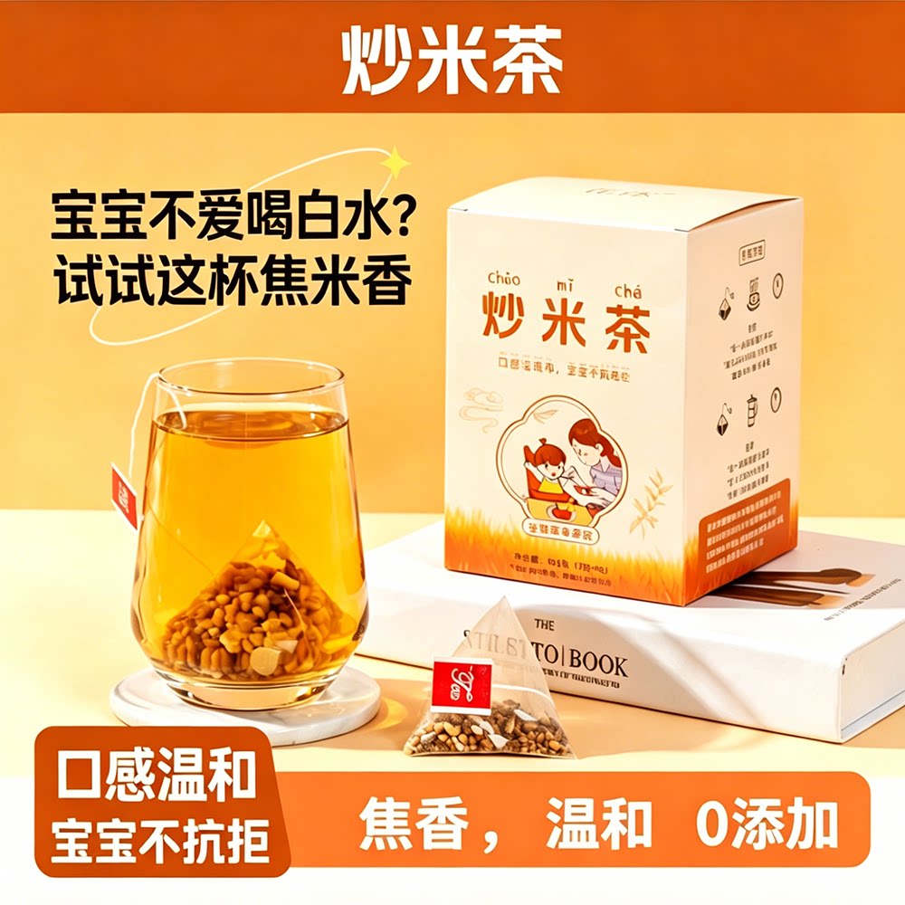 糙米炒米茶学生儿童小孩调理饮宝宝脾胃差温和开胃健麦芽茯苓茶饮