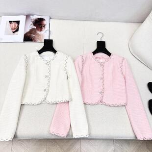 少女风镶边纽扣减龄百搭毛呢外套蝴蝶结