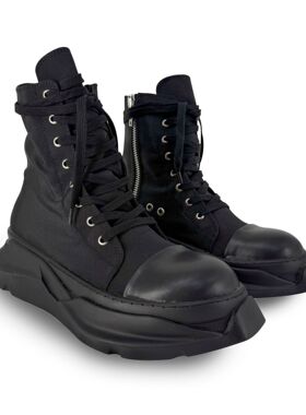 暗黑RO风2025系带高帮欧文斯同款厚底松糕黑色双层底帆布鞋