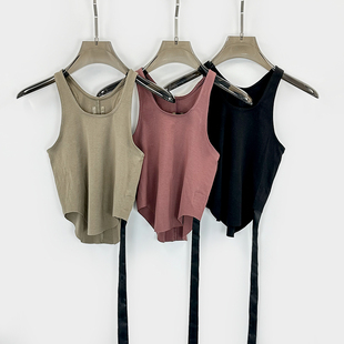 24FW 暗黑风复线春夏休闲百搭打底纯色飘带修身短款内搭小背心
