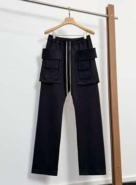 经典暗黑高街新款DRK副线l飘带双环加厚针织纯色微弹机车工装裤男